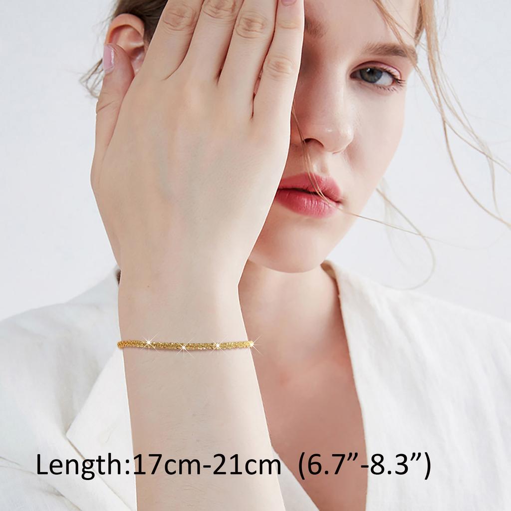 Sparkling Gold Color Anklet Bracelet on Leg for Women, Stainless Steel Chain Anklets Shiny Foot Link Adjsutable Set Jewelry