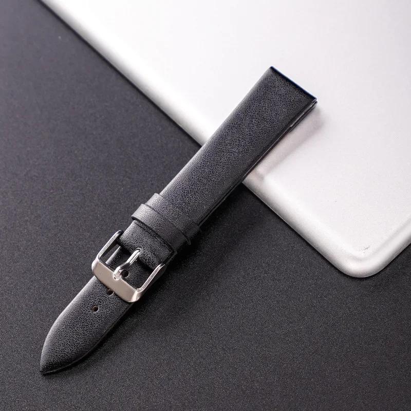 Cowhide Leather Watch Band Ultra Thin 12/14/16/18/20/22mm Watch Strap Plain Weave Needle Pattern Colorful Belt Replacement