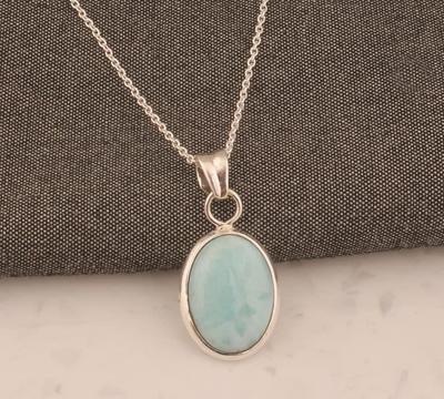 Solid 925 Sterling Silver Larimar Gemstone Pendant Necklace Boho Designer Necklace Statement Jewelry