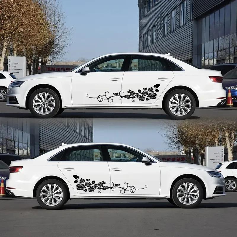 2pcs/lot 2Sides Door Vinyl Car Sticker Art Design Floral Pattern Stylish Decoration Modified Rose Flower Vine Car Decal Stickers