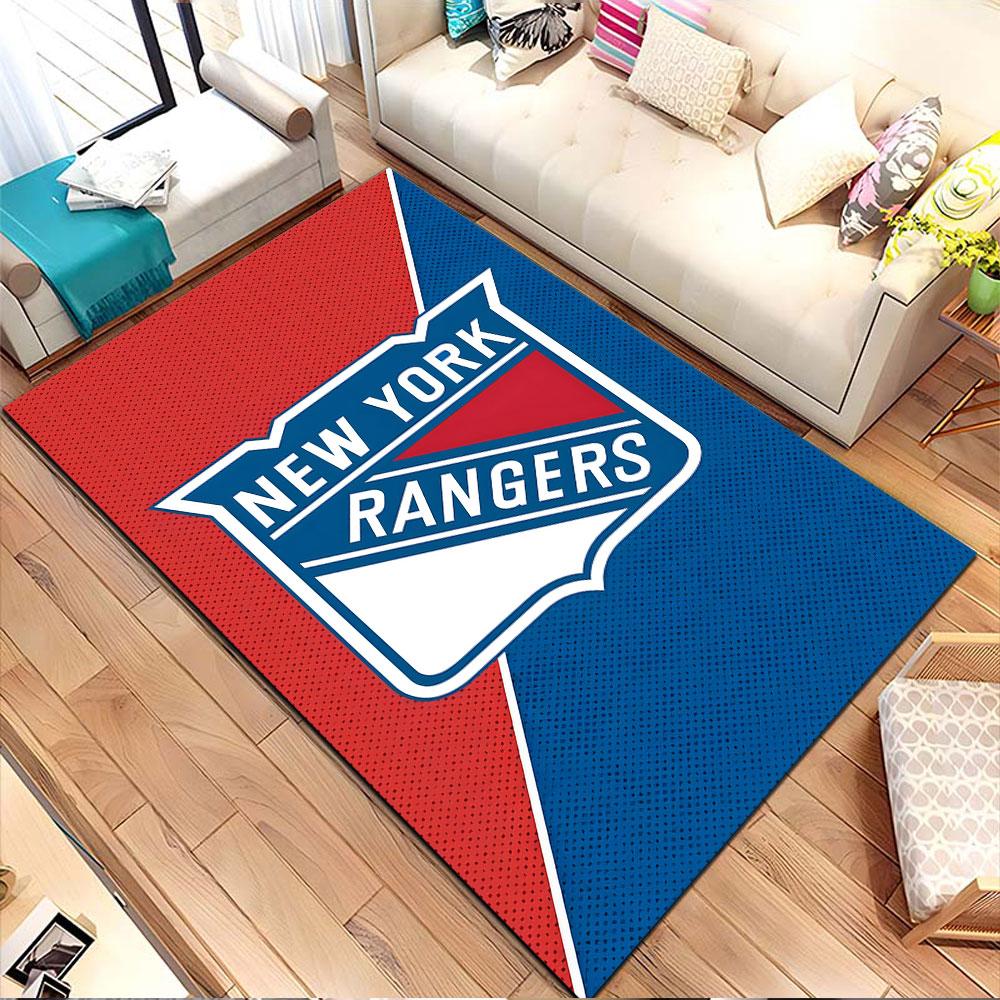 New York Rangers Logo Rug Patterned Carpet, Non Slip Mat Suitable for Living Room and Bedroom Sofas