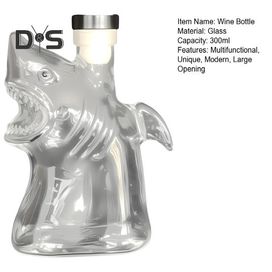 Shark Glass Wine Decanter Liquor Bottle with Airtight Stopper 300ml Whiskey Vodka Beer Container Home Bar Decor Gift for Whiskey Lovers