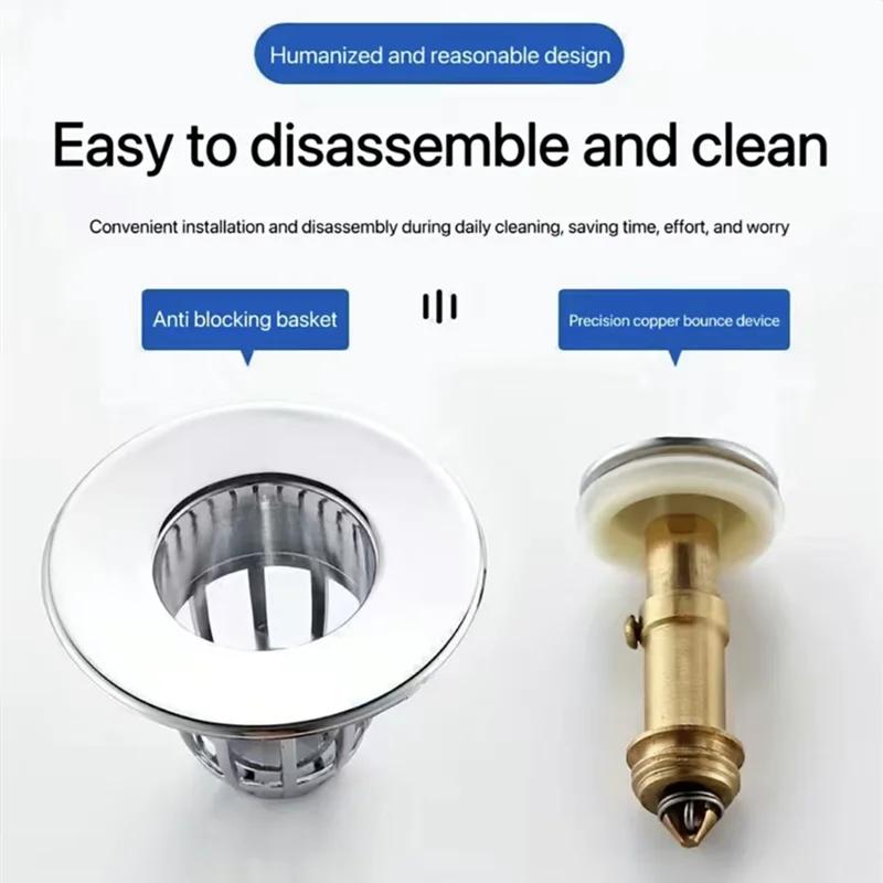 Bathroom Sink Drain Plug, Universal Push Sink Pop-up Chrome Sink Filter, Universal Stainless Steel Rebound Drain Plug Filter
