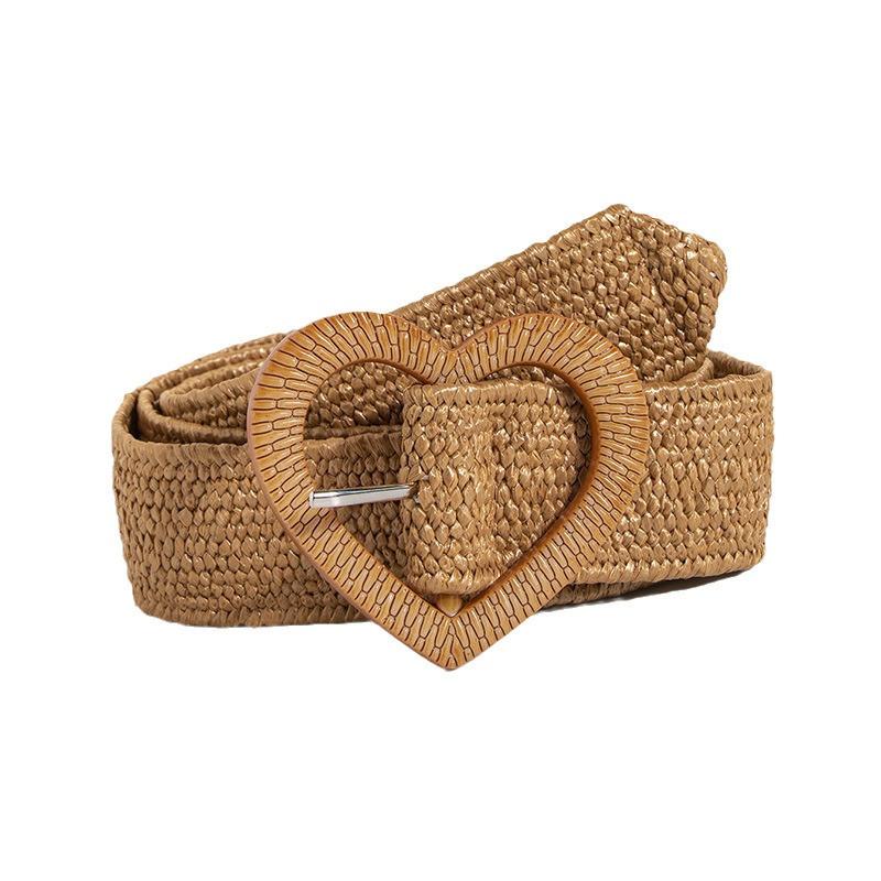 

Bohemian Heart Buckle Belt For Women With Water Ripple Design And Natural Ethnic Style Heart