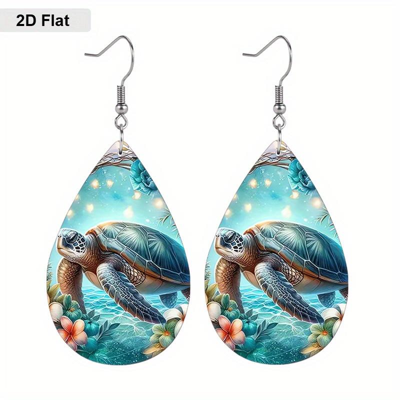 Summer Beach Dwarf/Big Turtle Pattern PU Faux Leather Earrings Trendy Female Earrings Vacation Casual Earrings Classic Water Drop Earrings