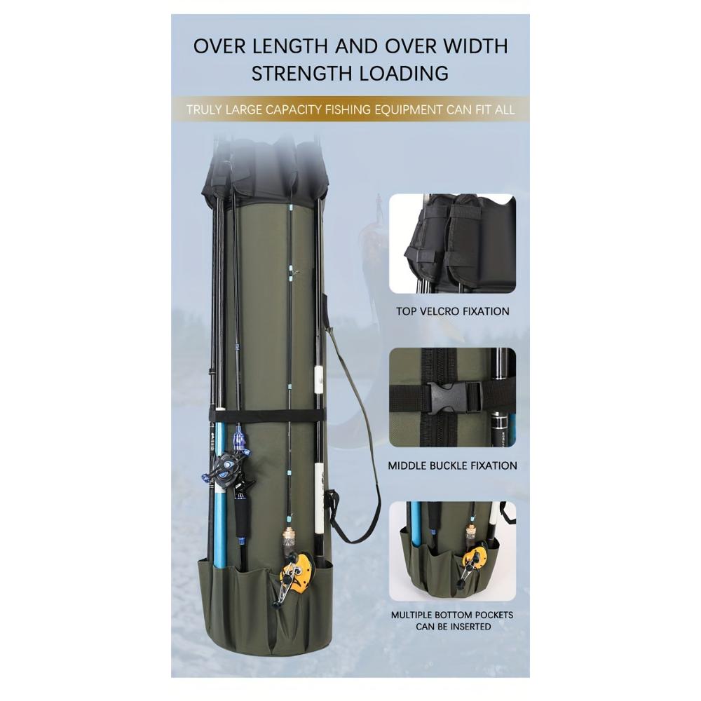 Green fishing rod bag, durable folding fishing gear handbag, multi-functional large-capacity high-quality fishing rod box.
