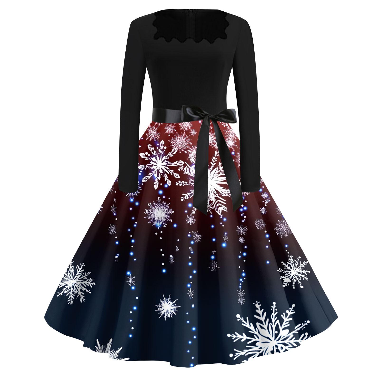 

Женские модные повседневные платья с квадратным вырезом и тонкими рождественскими принтами с длинными рукавами L винный