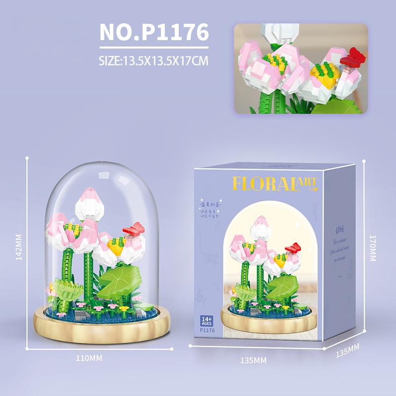 Micro Diamond Block Flower Bricks Rose Carnation Sunflower Tulips Lily Chrysanthem Lotus Cactus Nanobricks Toys Exhibition Booth