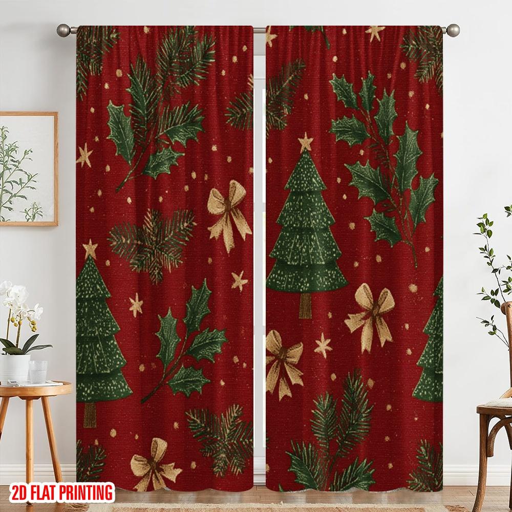 2pcs,2D Plane Printing Print Curtains Adorable Santa Hat & Scarf Polyester Easy Install (without Rod) Room Decor Perfect for