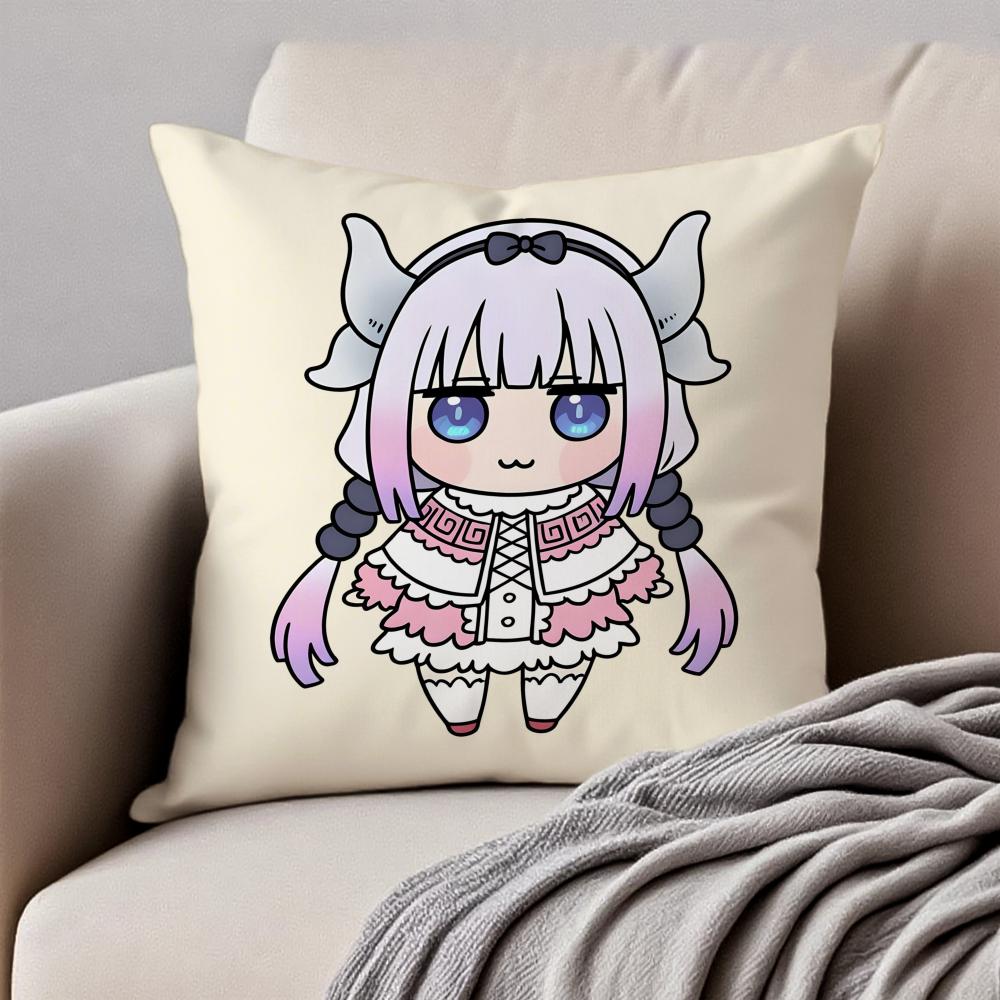 Cute Anime MMiss Kobayashis Dragon Maid Cushion Cover Pillowcase Antidustmite Invisible Zipper Short Plush Sofa Cushion