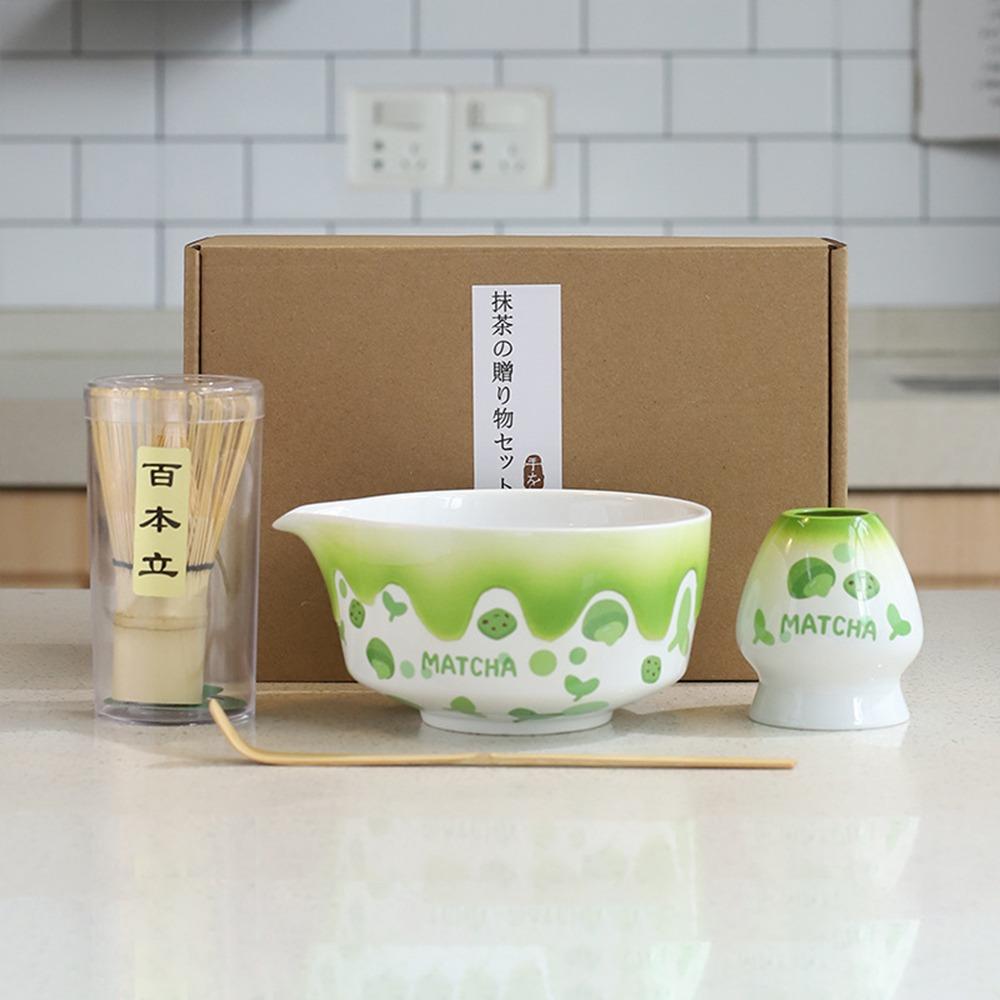 4PCS Stirring Bamboo Ceramic Japanese Matcha Tea Set Reusable Food Grade Matcha Whisk Safe Japanese Chasen