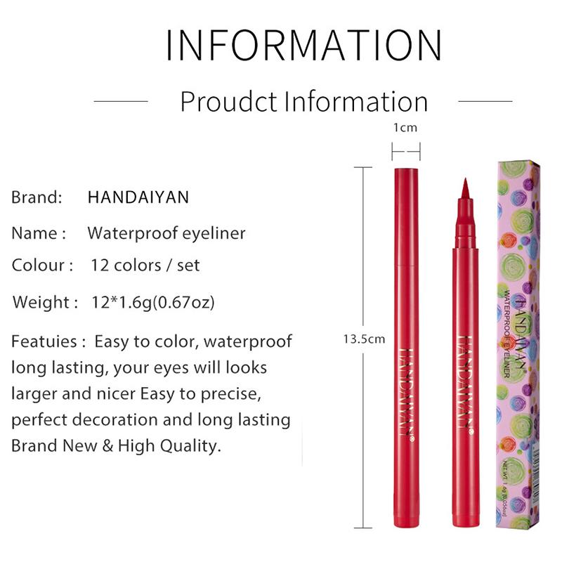 HANDAIYAN Matita gel per eyeliner impermeabile a 12 colori Penna per eyeliner colorata bianca gialla blu marrone Trucco a lunga durata