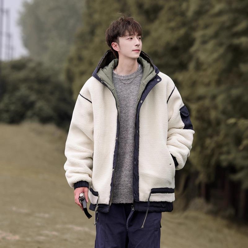 Men's Lambswool Cotton Winter Coat: Plus Velvet, Thickened, Plus Size, Youth Workwear Fleece Outerwear