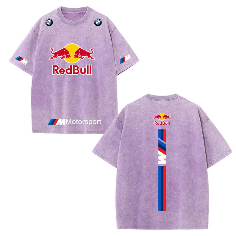 XHBM Estate Tuta da Corsa F1 Red Bull Manica Corta T-shirt Lavaggio Vintage Girocollo