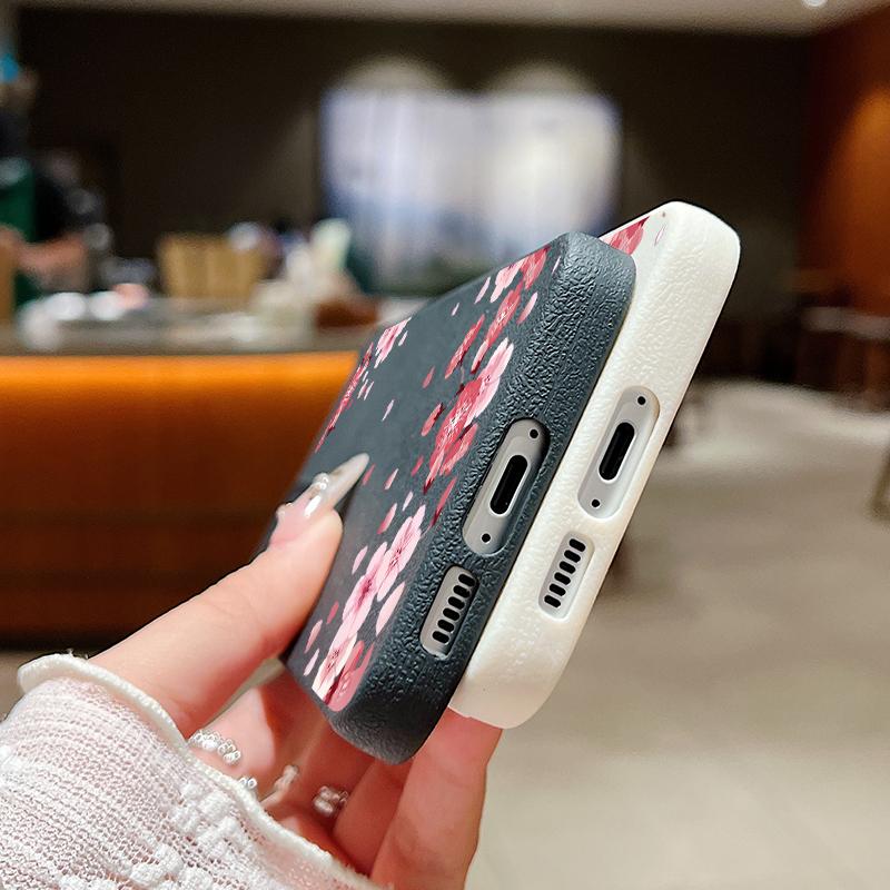 For Samsung S25 Ultra S24 FE S23 S22 A56 A36 A16 A15 A55 Cover Shell Sakura Flower Pattern Slim Soft TPU Leather Texture Shockproof Matte Phone Case