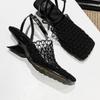 Fashion Summer Luxury Designer Sandals Women's Lace Mesh Square Toe Shallow Narrow Strap Braided Slip-on High Heel Sandals Zapatos Mujer