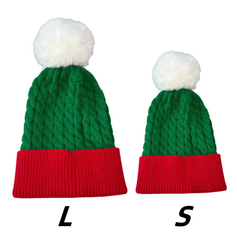 1PC/2PCS Fluffy Balls Christmas Knitted Hat Winter Beanie Santa Hat 2026 New Year Party Kids Gift Navidad Noel Xmas Decoration