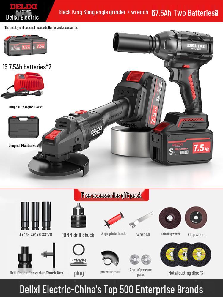 Delixi Brushless High Torque Multi-Tool Set: Electric Wrench and Angle Grinder.