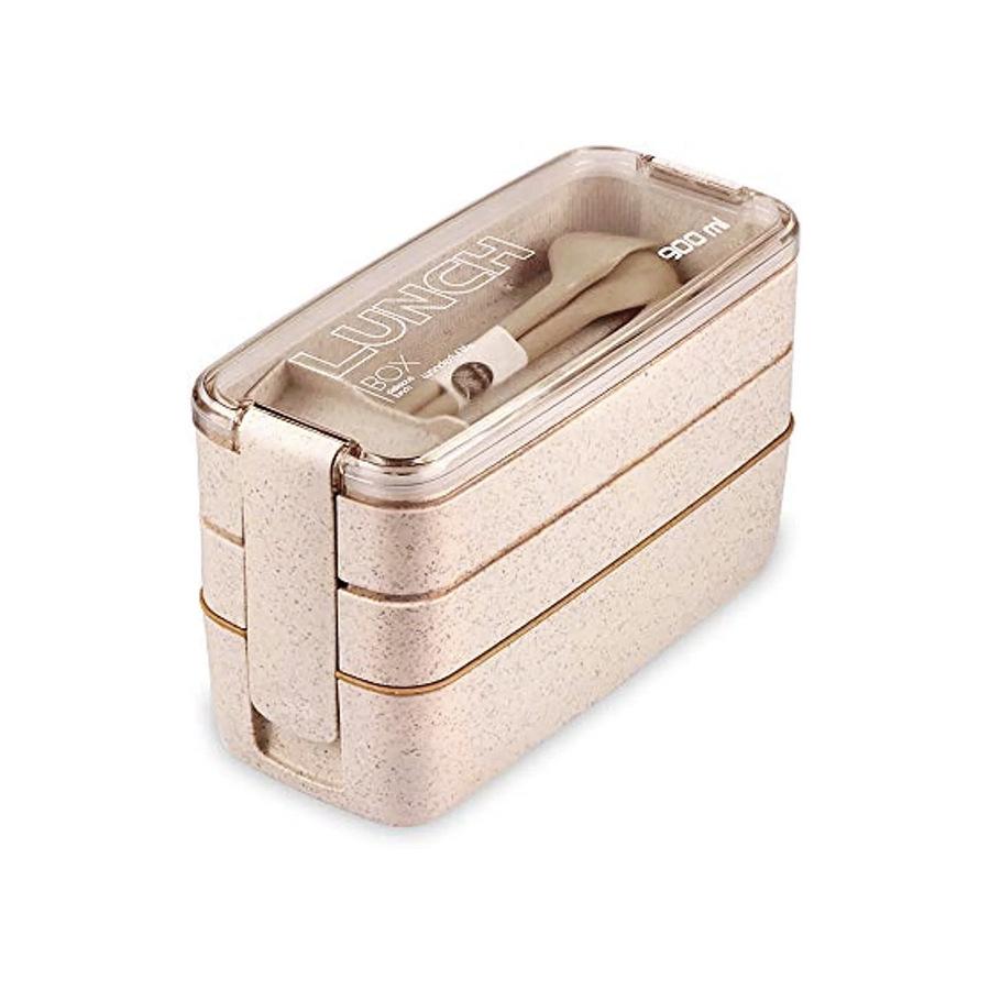 Wheat Straw Bento Box: Portable 3-Layer Sealed Meal Container with Compartments for Office or Student Lunches
