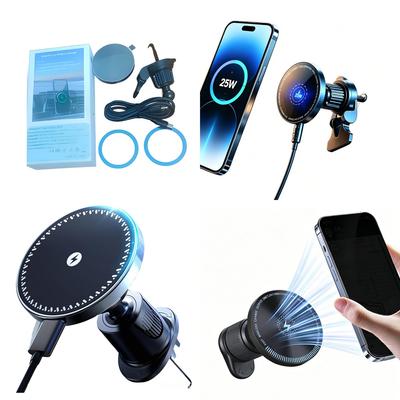Stable 15W 25W Magnetic Car Holder Wireless Fast Charger Featuring High Efficiency for Smartphones Use Safe Car Power Solution