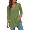 Women's Casual V Neck 3/4 Sleeve Pullover Tunic Top Mid Length Solid Color Comfortable Fit Lightweight Fabric