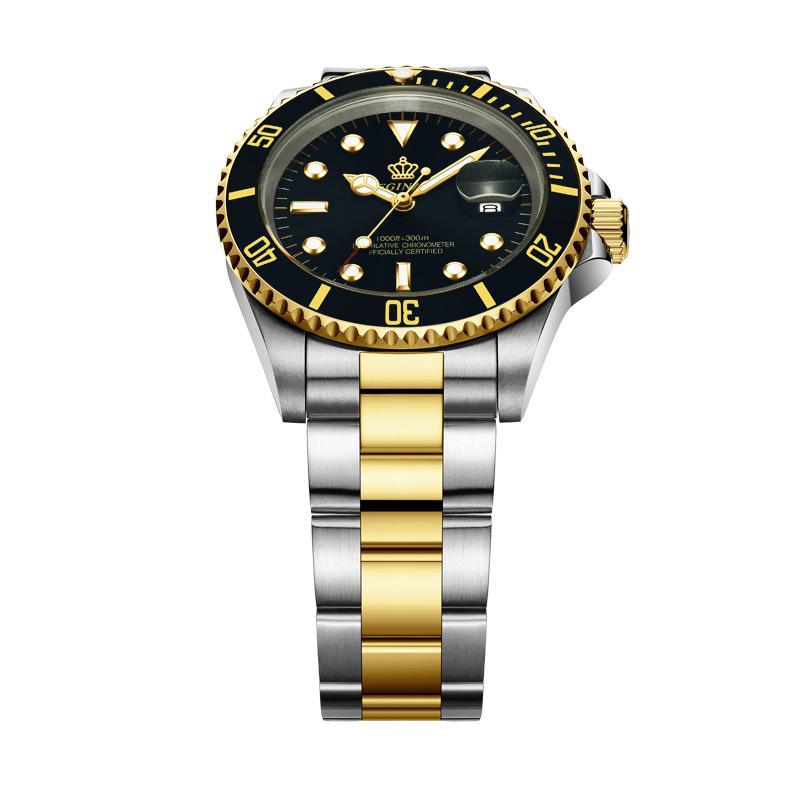Men's Green Submariner Quartz Sport Watch, Steel Band, Date Feature, Luminous, Waterproof, Student, Rotating Bezel.