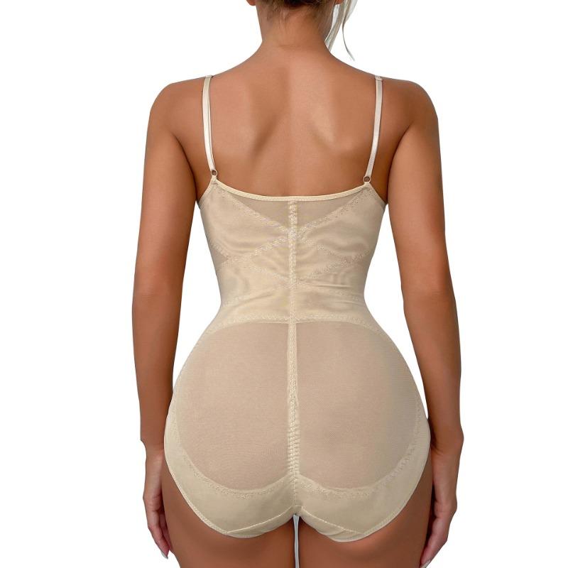 Formgebender Jumpsuit mit V-Ausschnitt, Leichte Formung Bauchkontrolle, Po-Anhebung, Körperformendes Korsett, Push-up Bustkorsett, Mesh