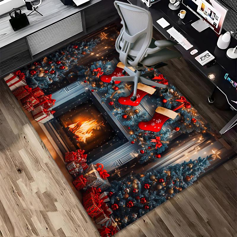 Christmas fireplace Crystal Velvet chair mat Area Rug - Non-Slip, Floor Mat, Office Desk Chair Rugs, Bedroom Decor.Christmas Gift-1106126