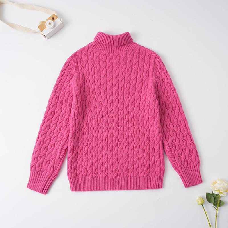 Dětský svetr pletený z jádrové příze v korejském stylu s vysokým límcem - podzimní/zimní pulovr pro střední a velké děti