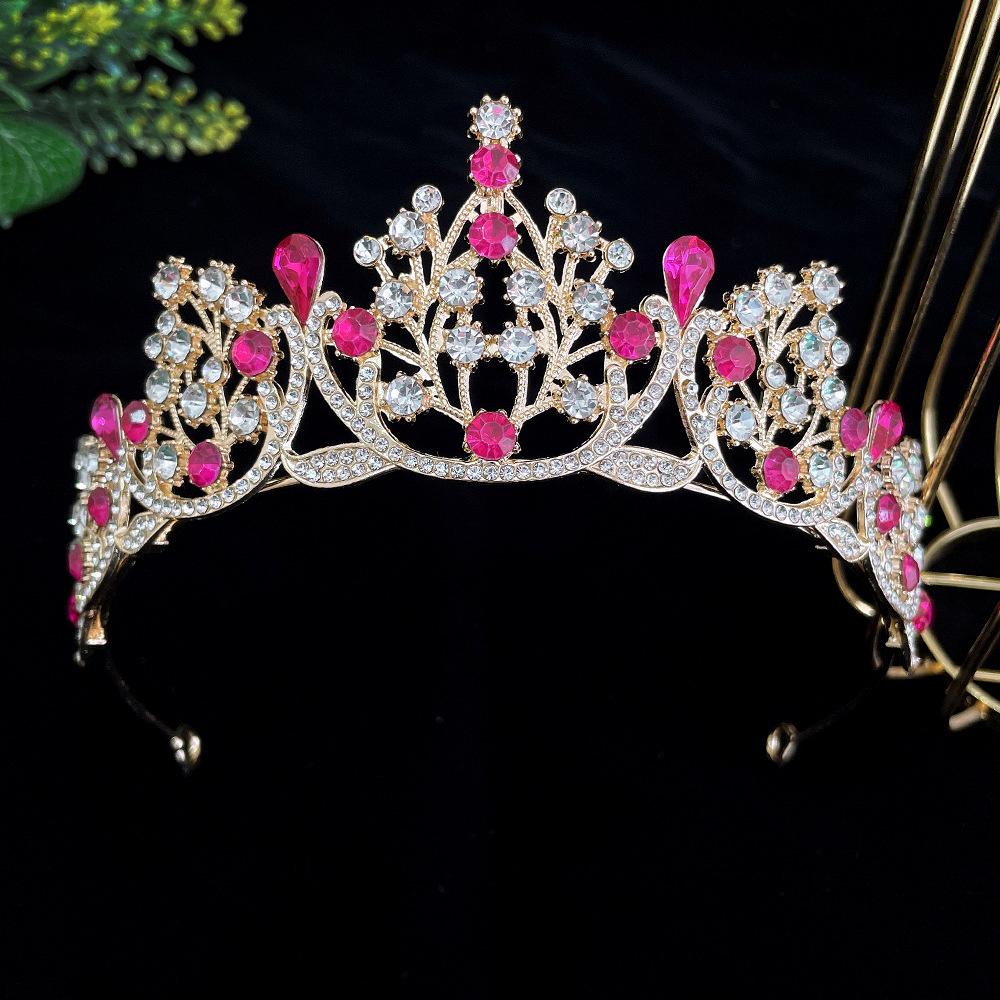 Super Fee Wie Neu Prinzessin Süße Braut Krone Roter Kopfschmuck, Kristall Toastkleid Haarschmuck Geburtstagsgeschenk