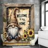 Retro Little Dwarf Sunflower Shower Curtain Washable Dirt-Resistant Shower Head Waterproof Polyester Bath Curtain For Home Decor