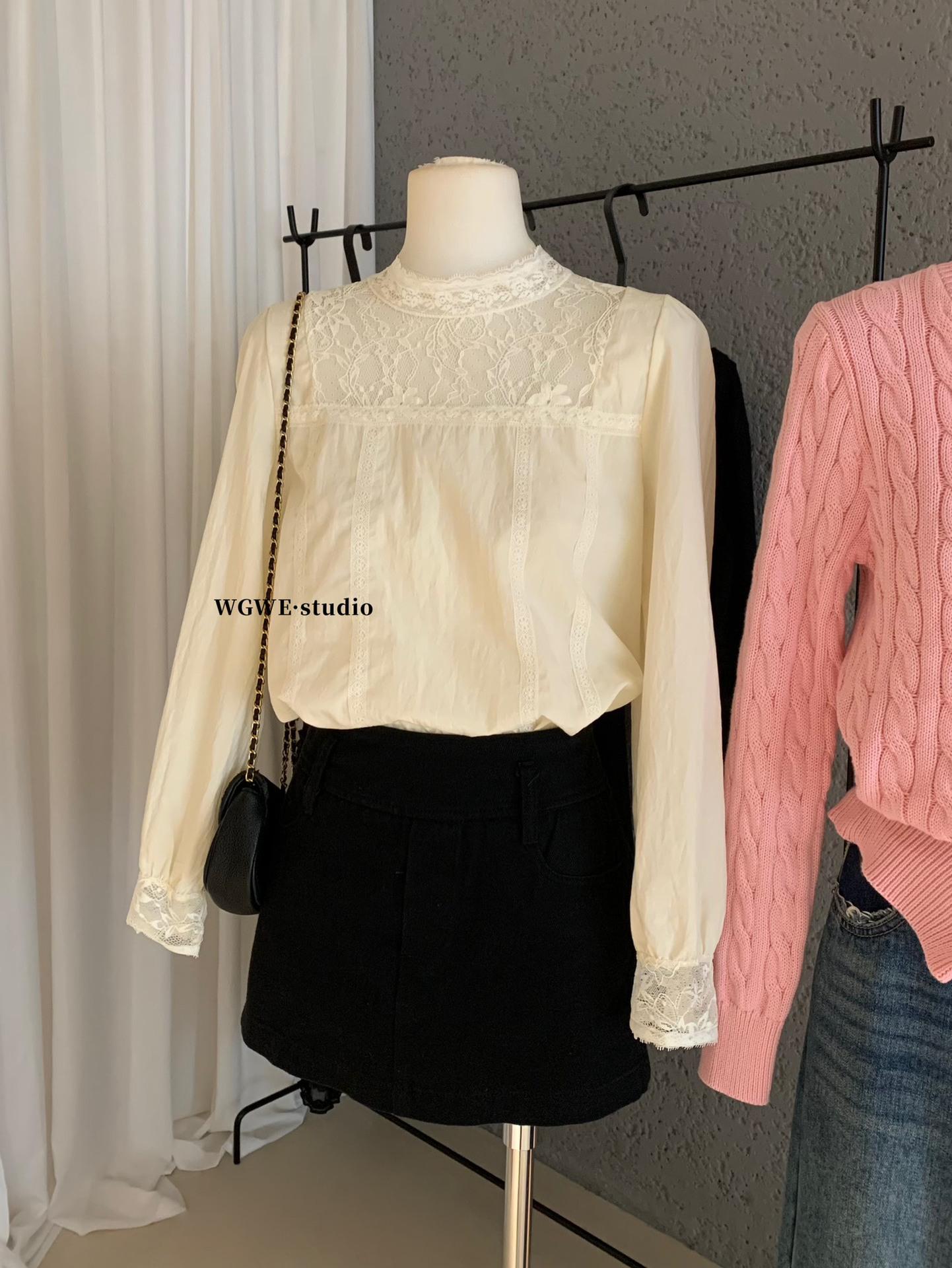 

Autumn Petite Stand-Up Collar Patchwork Long Sleeve Women s Shirt - New Arrival One Size абрикосовий