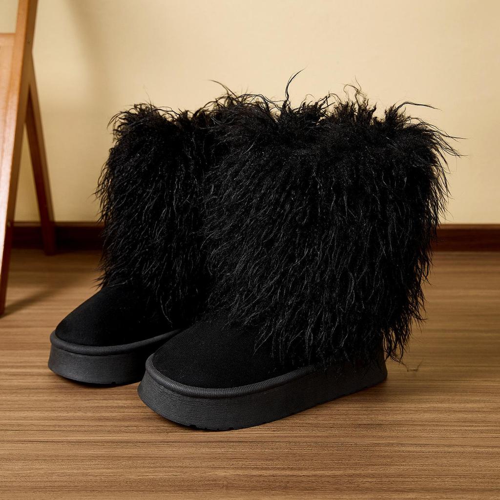 2025 New Style Autumn and Winter Long Wool Mid-calf Boots Thick-soled Warm Home Cotton Shoes Casual Fashion Snow Boots for Women