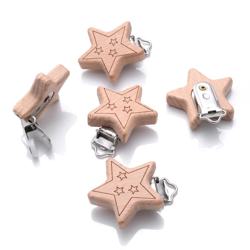 1Pcs Printing Animal Dummy Clip Beech Wood Nipple Clip For Teether Chewing Toys Accessory DIY Anti-Drop Baby Pacifier Chain