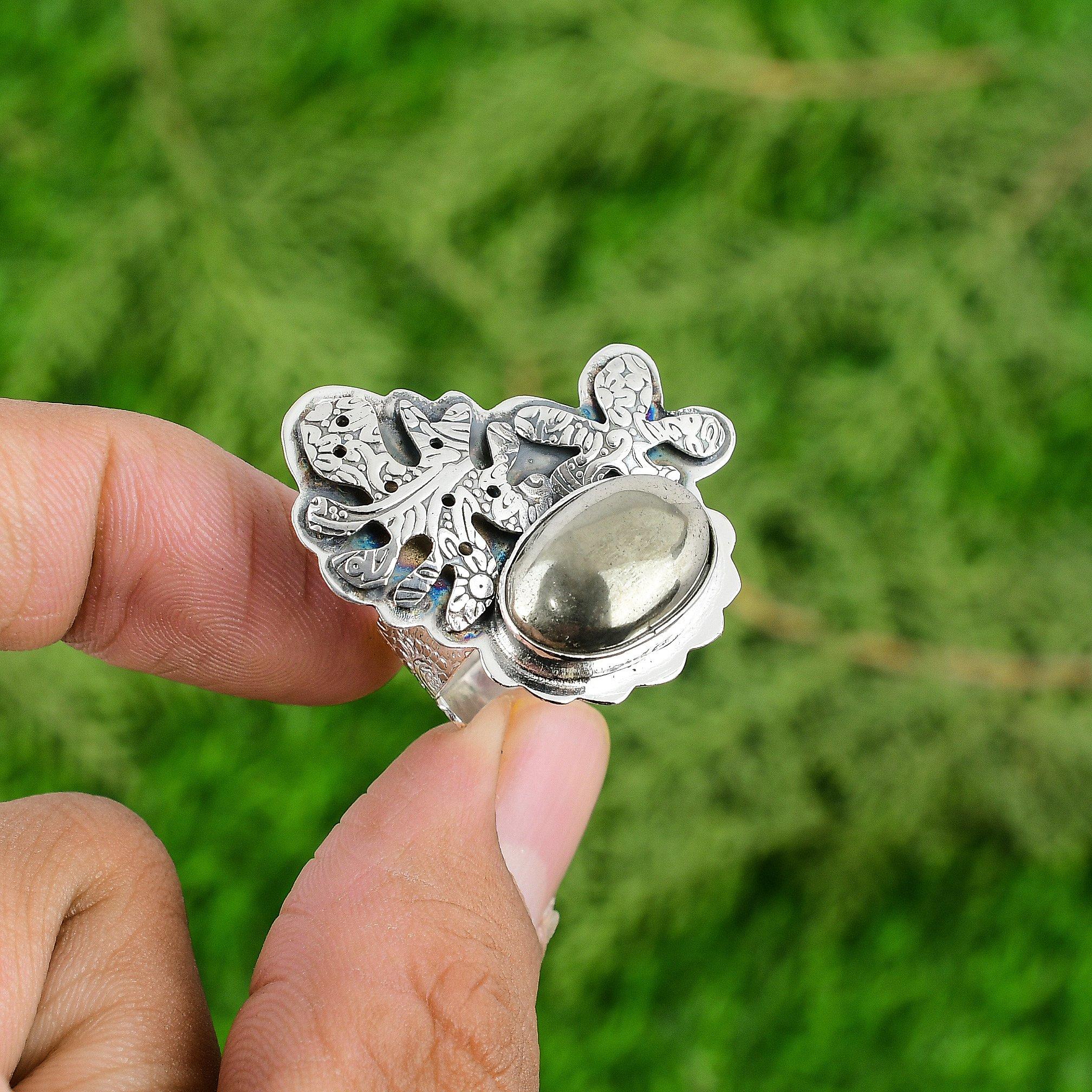 

Подарок для нее Кольцо из серебра 925 пробы с натуральным пиритом, штабелируемое, регулируемое Adjustable