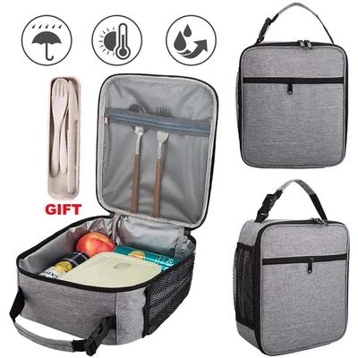 Thermal Lunch Bag for Women Gray Oxford Cloth Aluminum Foil Insulation Shoulder Bag Waterproof Picnic Cooler Container Handbags