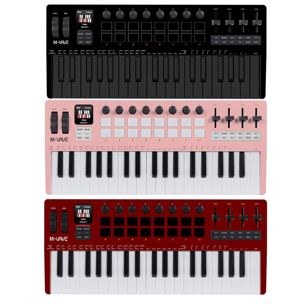 M-VAVE SMK-37 Pro MIDI Keyboard New Color Wireless All-in-One Synth Workstation 37 Sensitive Keys 16 Drum Pads Hardware Controls