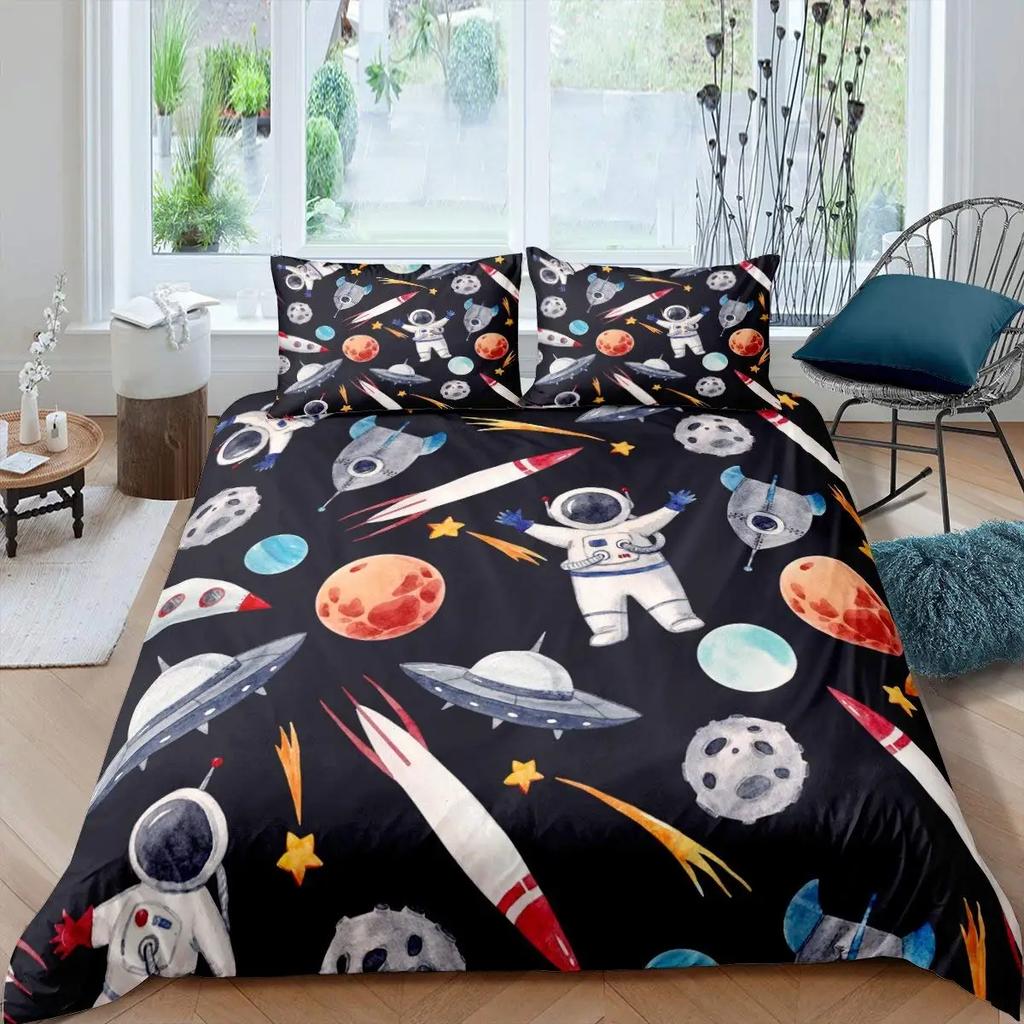 Aviation Duvet Cover SetAir Balloon Bedding Set Space Ship Comforter Cover Space Exploration Bedding Set Luxury Quilt Cover