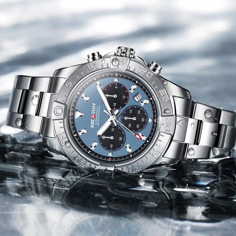 Business Watches For Men Chronograph Waterproof Wristwatch Quartz Multifunctional Stainless Steel Watch Gift