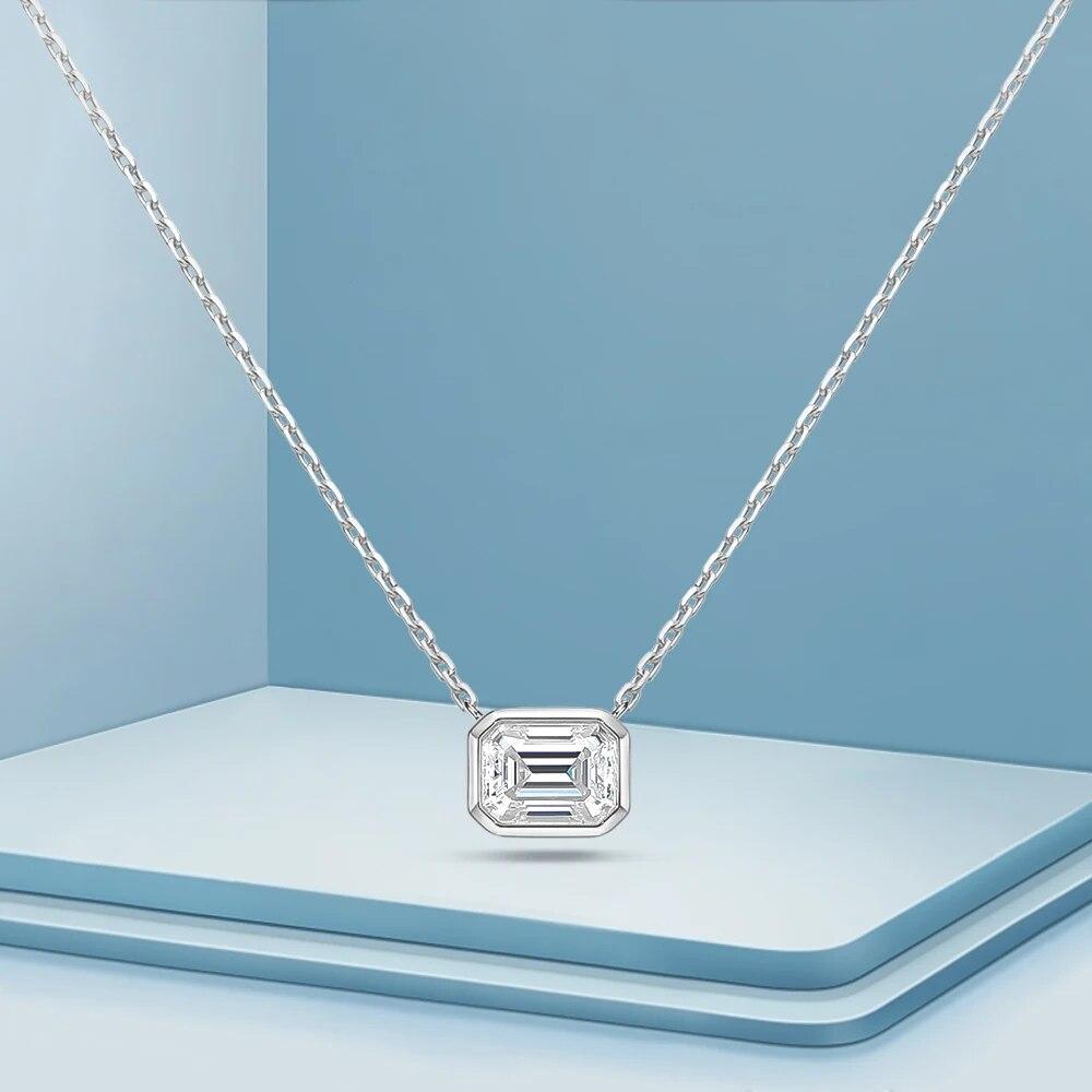 D Color  Real 2-4CT Emerald Cut Moissanite Pendant Necklace for Women S925 Silver Diamond Neck Chain Necklaces Fine Jewelry