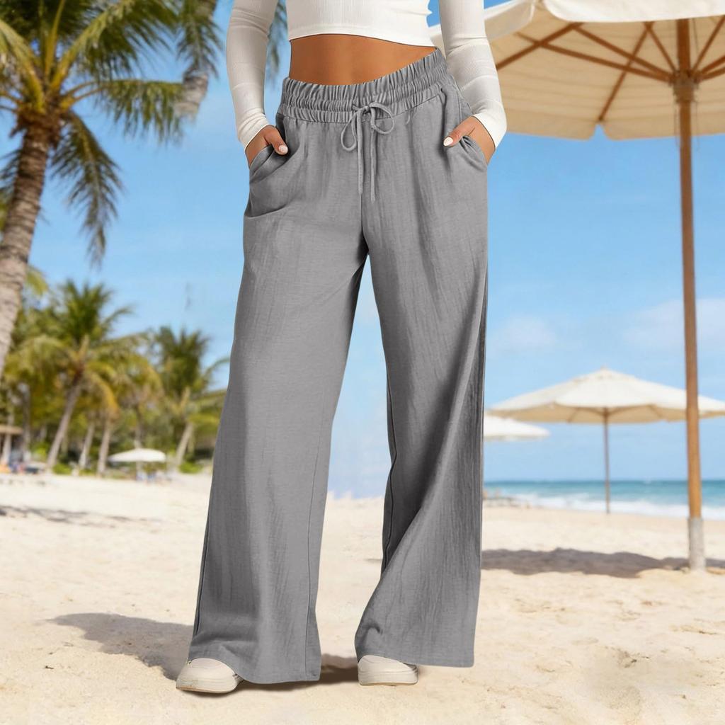 Weite Leinenhosen Damen Sommer Locker Strandhosen Für Damen Urlaub Leichte Gerade Hosen Mit Taschen