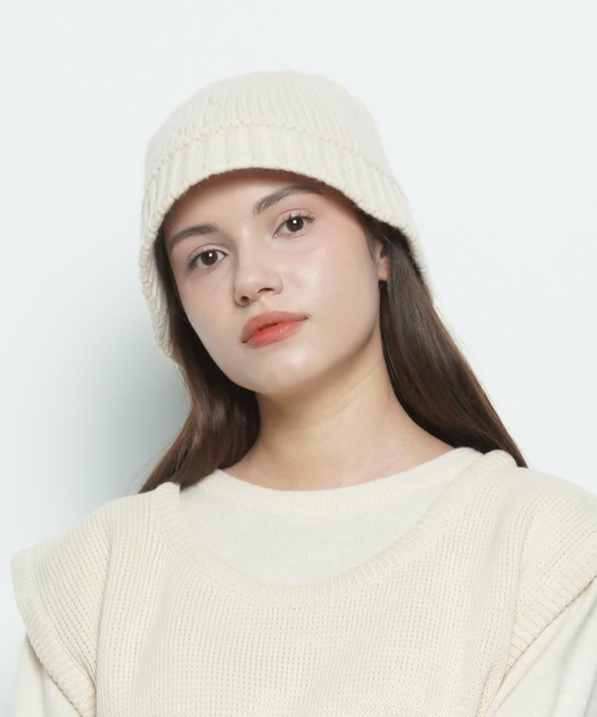 THE-ABON Mw212 Line Knit Bucket Hat Beige