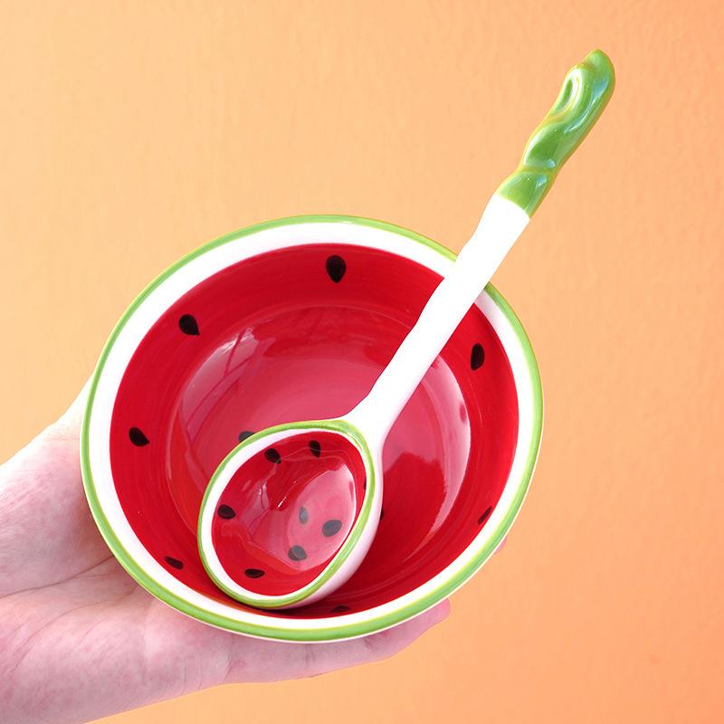Υπέροχο Μπολ σε Σχήμα Φράουλας Καρπουζιού Κουτάλι Κεραμικά Κουτάλια για Δημητριακά Κουτάλια για Σούπα Ράμεν Μοτίβο Φρούτων Μπολ Σερβιρίσματος Κουτάλι
