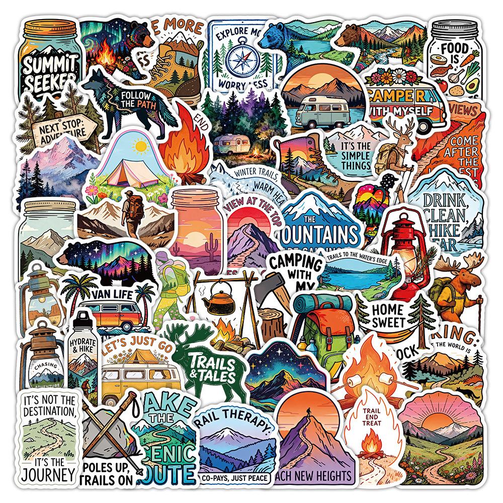 10/30/50pcs Cool Cartoon Outdoor Hiking Camping Stickers Decoration DIY Notebook Phone Helmet Laptop Waterproof Graffiti Sticker