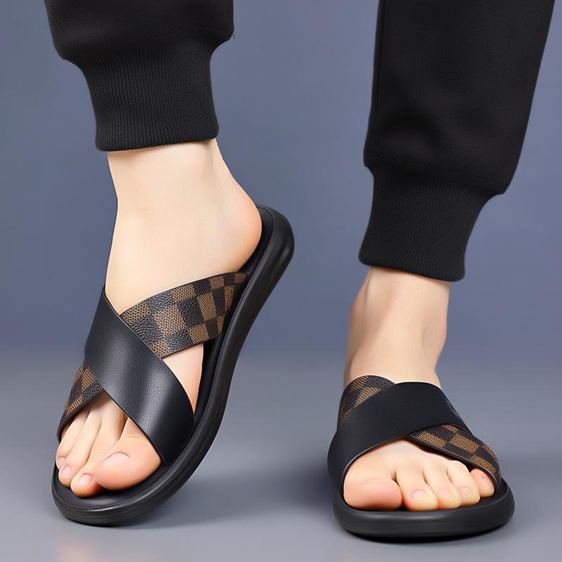 

2025 summer new trendy brand slippers casual breathable men s sandals thick bottom not tired feet wear advanced sense 44 чорний коричневого кольору