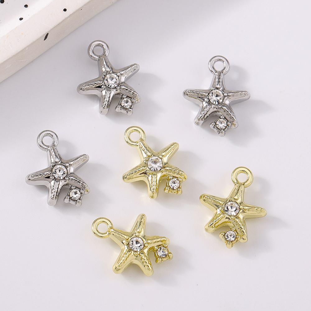 5pcs Cute Rhinestone Starfish Charms Pendants for Necklace Earrings Bracelet DIY Handmade Jewelry Making Accessories