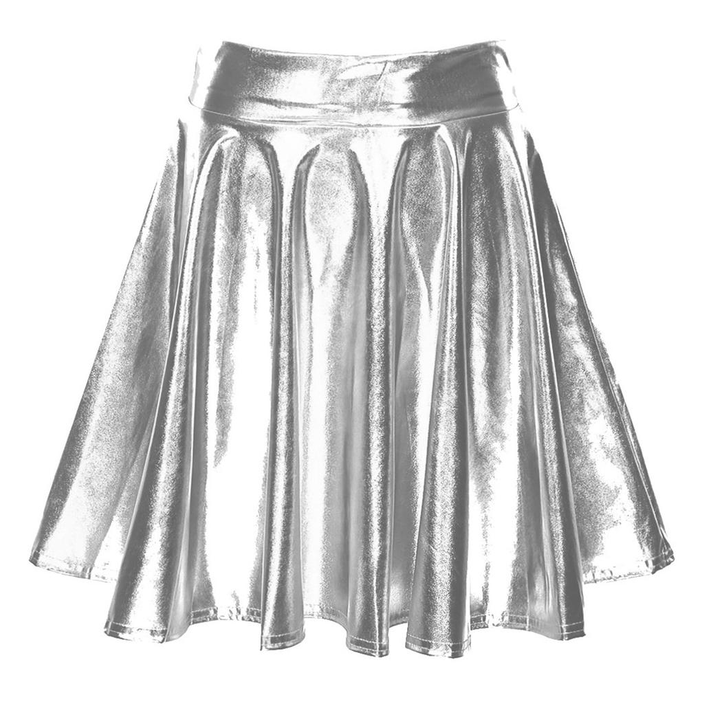 High Waist Flare Skirt Club Stage Costume Party Dancewear Shiny Ruffle Skirts for Women