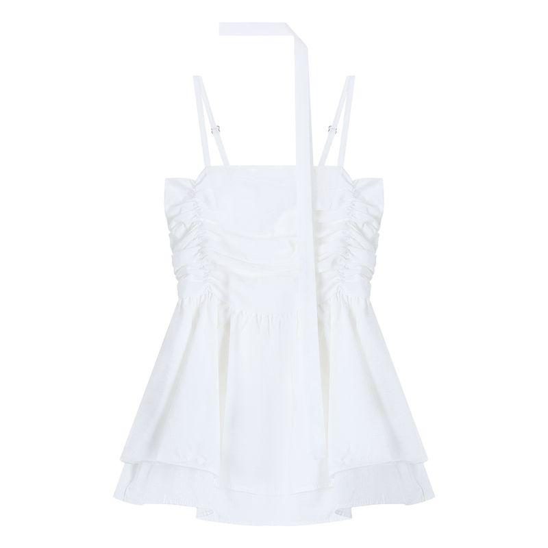 Kumikumi Sweet Style Design Sense Younger Solid Cami Women clothes Summer Waist Hugging Slimming Versatile Top