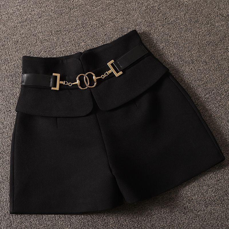 

Spring Stitching Design Sense High Waist All-Matching A- line Shorts Black S