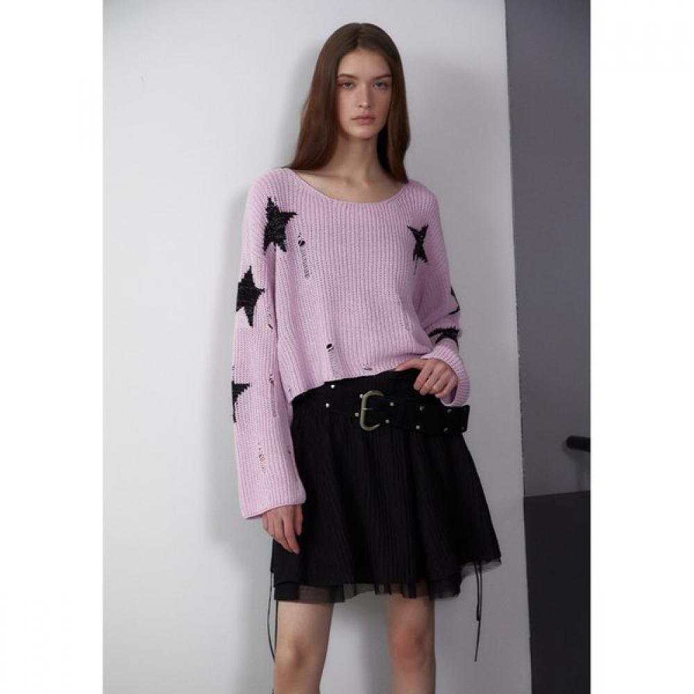 Egoist Color Block Star Pattern Back Slit Knit Pullover Es2kl360 LP/FF